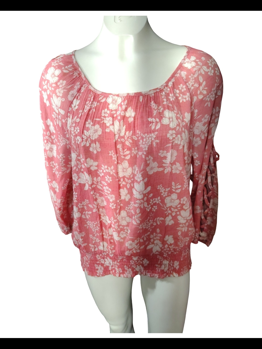 Fred David Rose-Pink Floral Scoop-Neck Peasant Blouse
